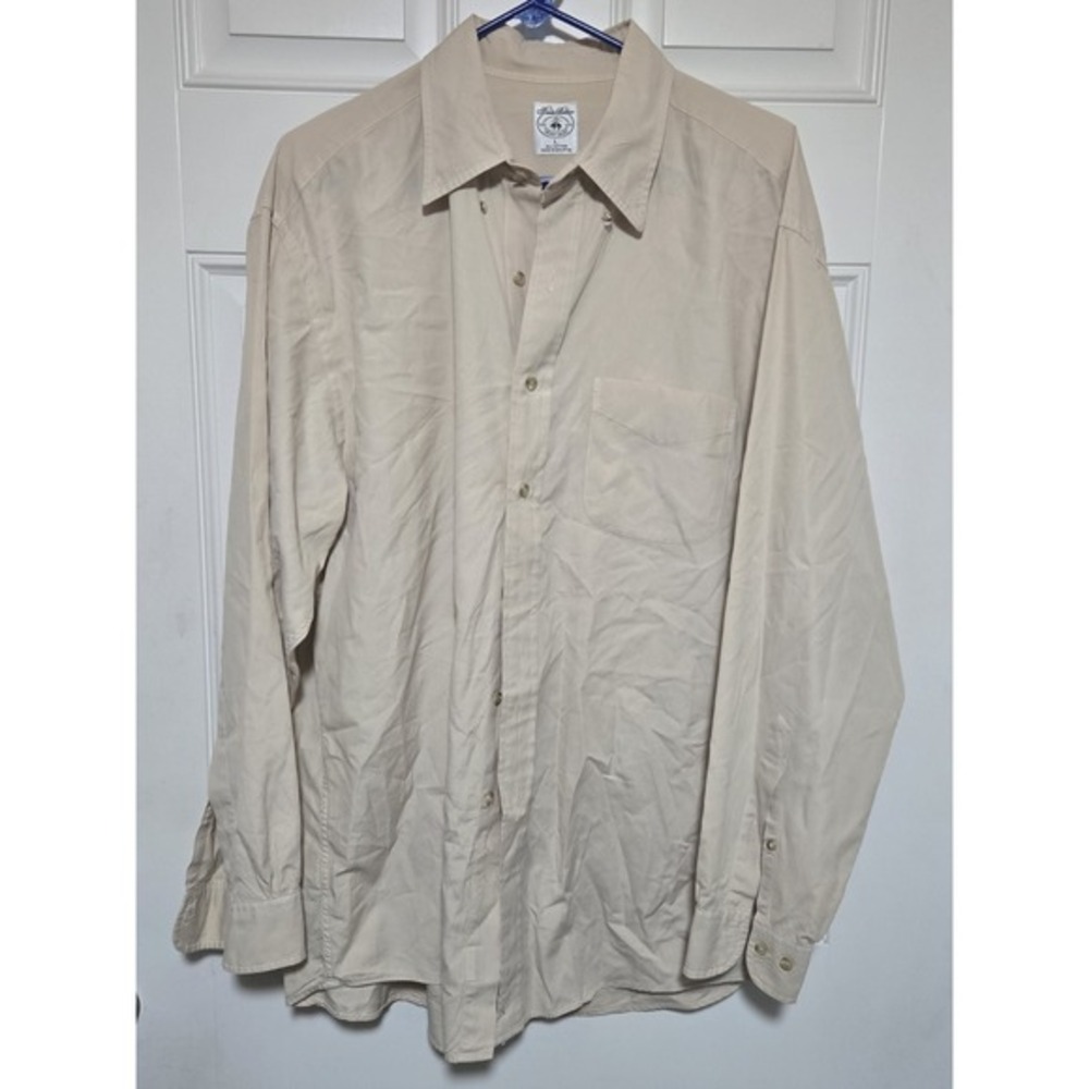 Brooks Brothers Sport Shirt Mens Size Large Long Sleeve Beige Tan Dress